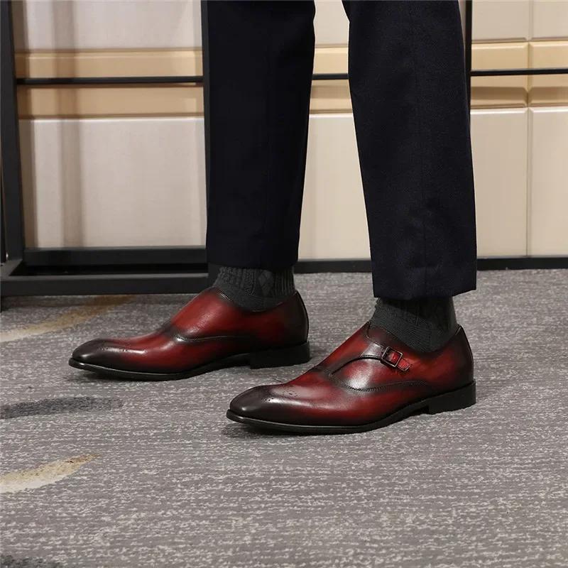 Модная мужская формальная обувь в европейском стиле, монки с ремешком и пряжкой, с заостренным носком, 3 цвета, лоферы для вечеринок