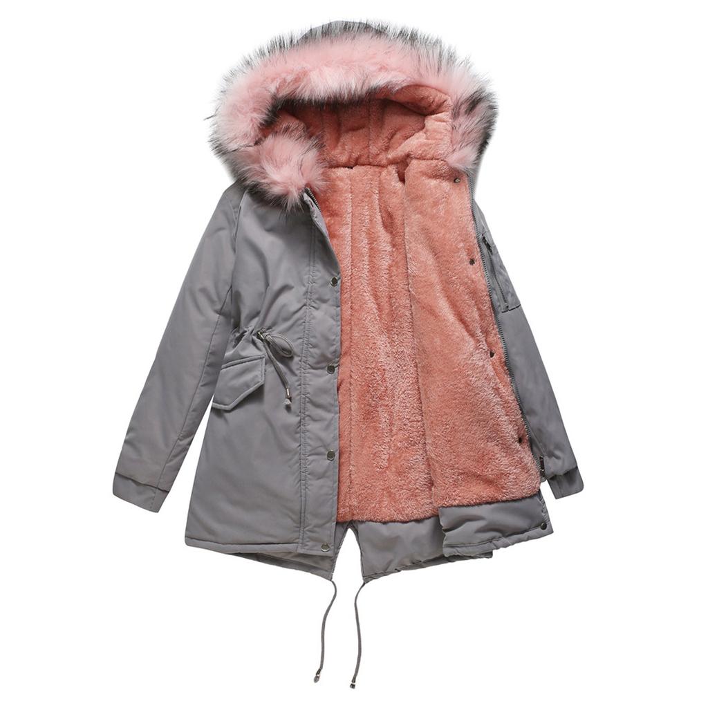Women's Plus Velvet Hooded Collar Winter Mid-length Warm Coat Large Size Loose And Comfortable Cotton Jacket
