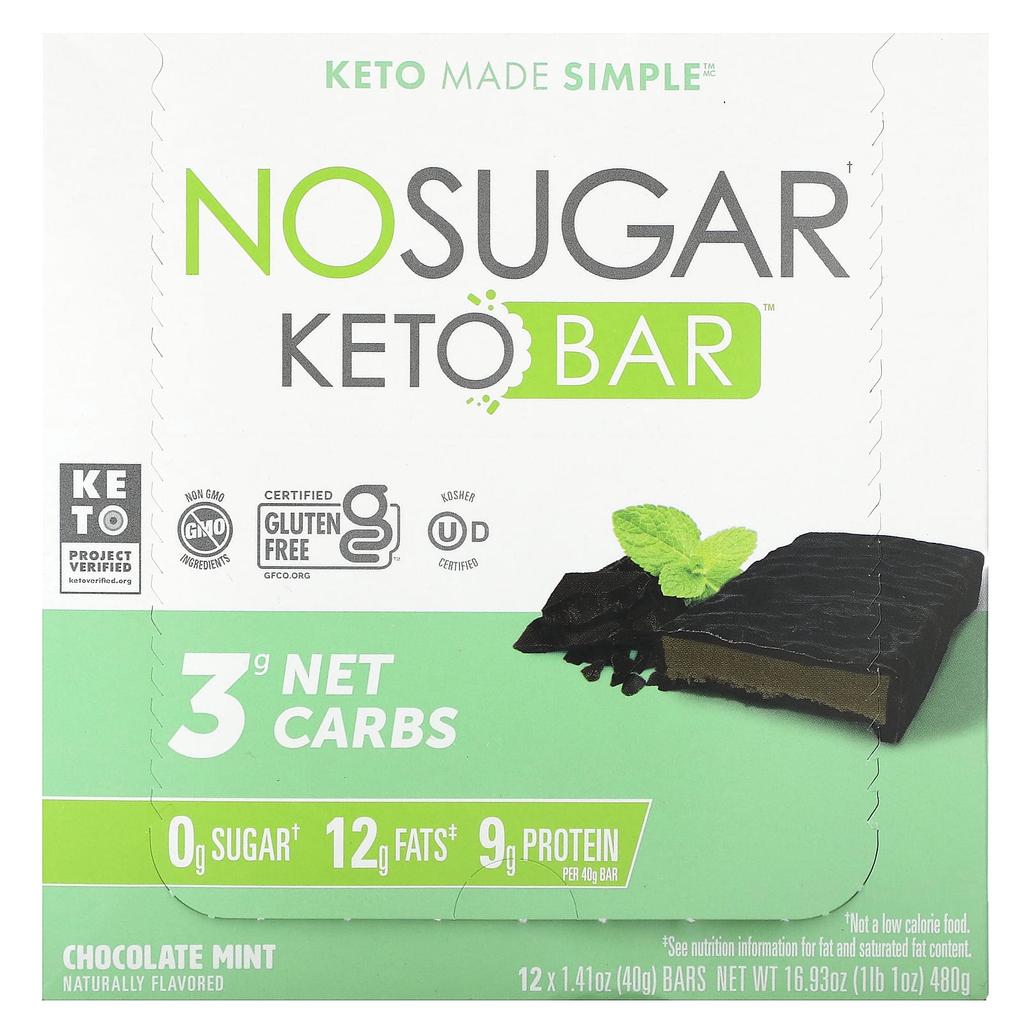 No Sugar Company Keto Bars, Chocolate Mint, 12 Bars, 1.41 Oz (40 G) Each
