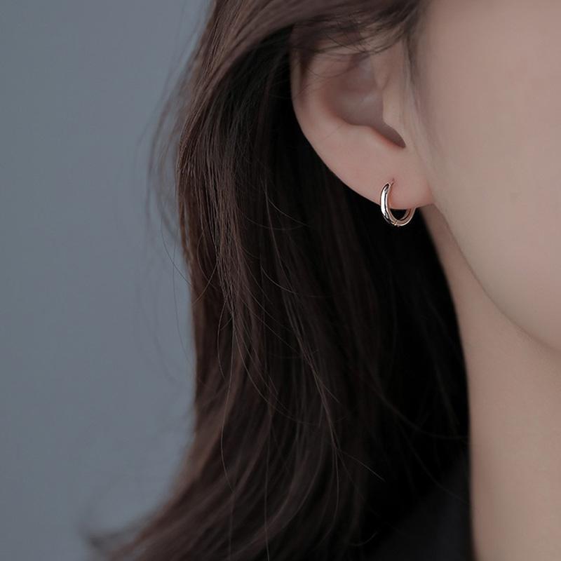 Silver 6/8/10MM Smooth Surface Round 14K Gold Plated Hoop Earrings For Women Classic Fine Jewelry Piercing Ear Accessories