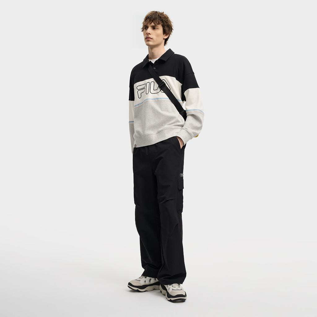 Fila Оригинальные Модные Классические Ретро Свободные Тканые Повседневные Брюки Мужские брюки Черные F11M549802FBK