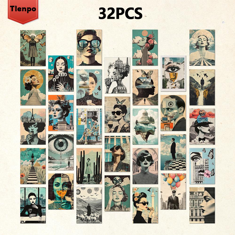 32 шт., Сюрреалистичные коллажные открытки, Подарки на день рождения/Рождество/Юбилей, предметы коллекционирования, подходят для дарения, можно отправлять по почте.