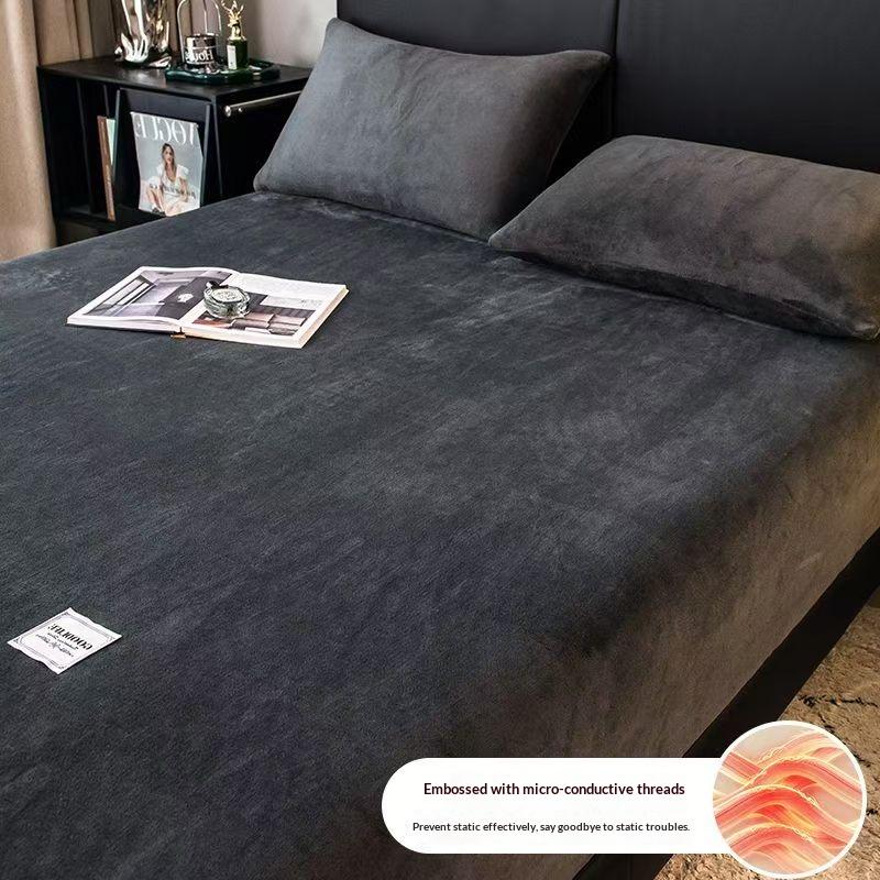 Зимняя Теплая Плюшевая Простыня на Резинке Эластичный Наматрасник Пушистый Бархатный Флисовый Постельный Комплект Пара Термальная Двуспальная Кровать Кинг-сайз