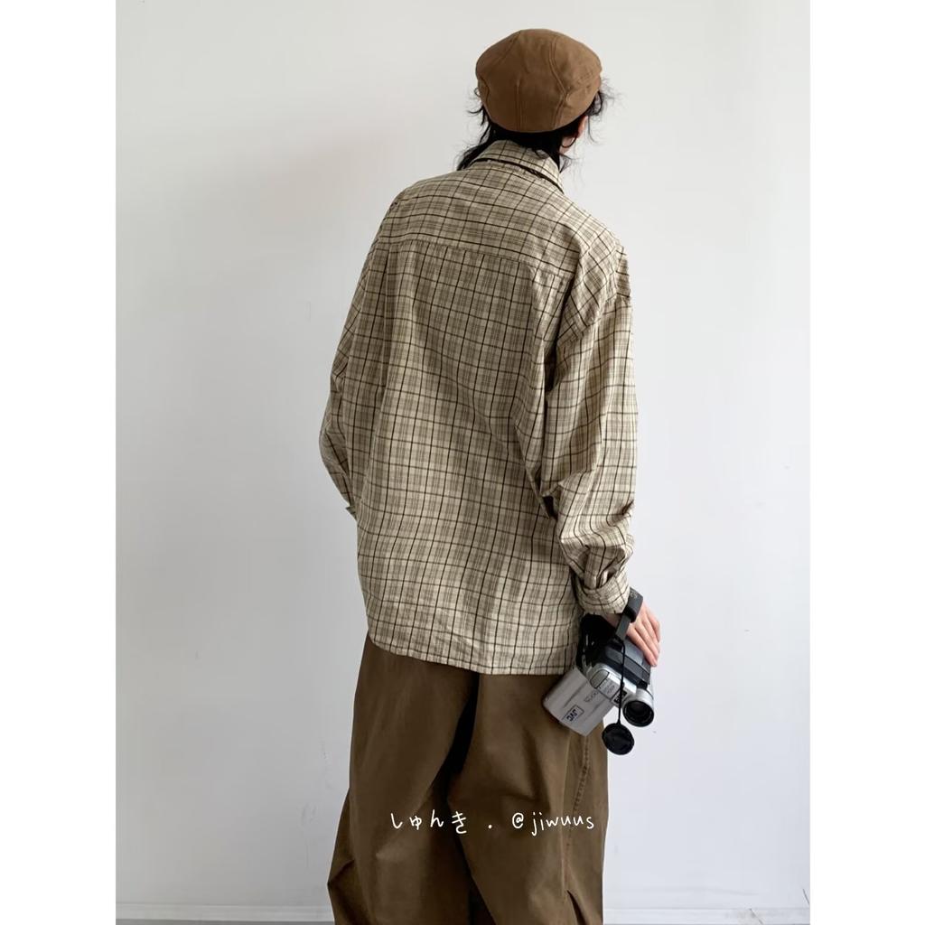 Ohod осень и зима новая японская нейтральная ретро повседневная рубашка с длинными рукавами свободная рубашка в клетку цвета хаки для мужчин