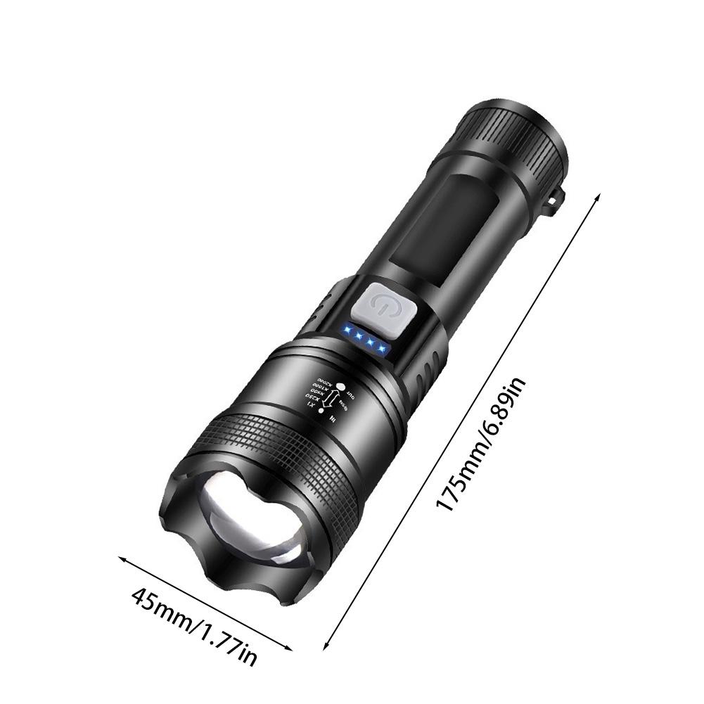 XHP50 High Power Flashlight Power Display Zoomable Flashlight 300LM Powerful LED Flashlight Mobile Power Bank for Camping Hiking