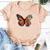 Женская летняя футболка с принтом бабочки, в стиле ретро, с коротким рукавом, повседневная, с принтом, топы