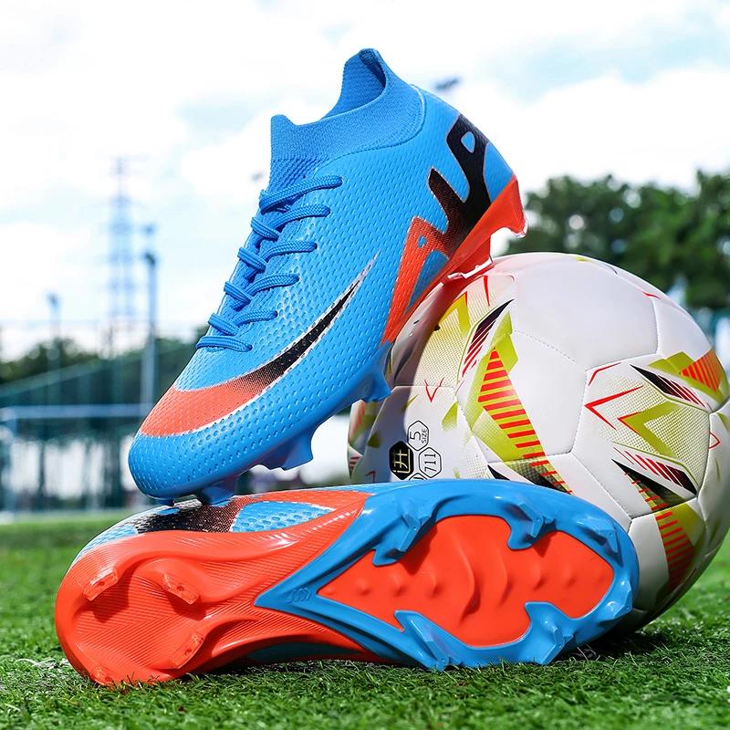 Новые мужские футбольные бутсы, шипы для травы, высокие, нескользящие, футбольные кроссовки для футзала, высококачественные, для матчей, для зала, горячая распродажа, для улицы