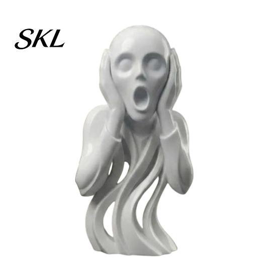 High-end Texture Sculpture 3D Printed The Scream Statue, Abstract Expressionist Art Figurine with Hollow Streamlined Design Flowing Design, Minimalist