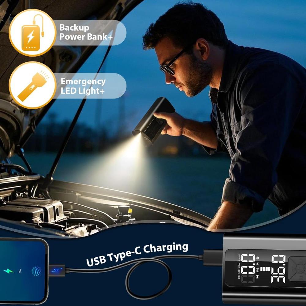 Tire Inflator Portable Air Compressor, Air Pump for Car Tires, Motorcycle, Bicycle, Balls with Digital Pressure Gauge, LED Light