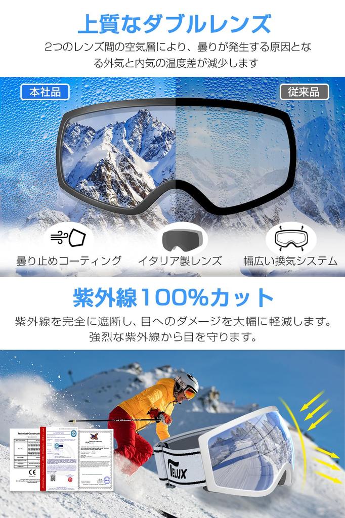Geekin New Ski and Snowboard Glasses and UV400 OTG UV Wide Field of Helmet and REVO Red Goggles, Compatible, Men's Women's, Protection, Wide-Vision