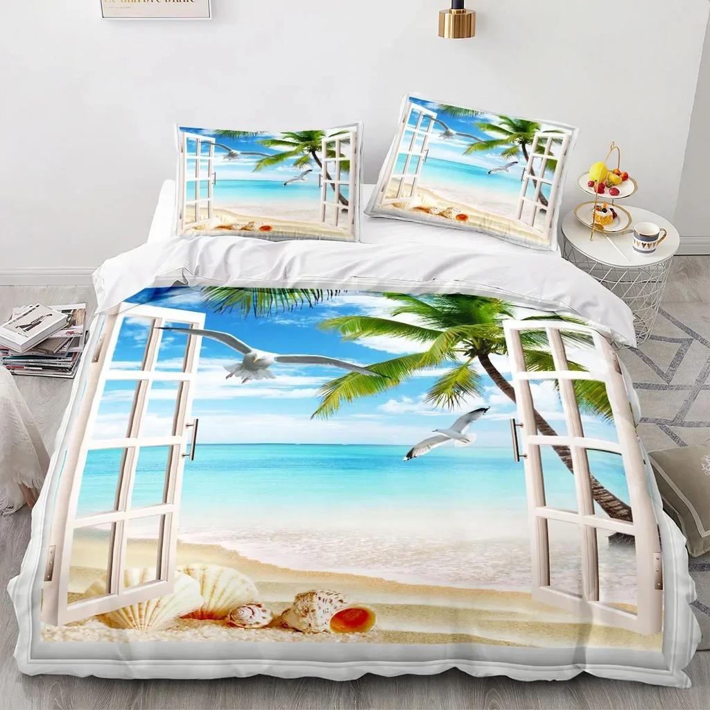 3D Printed Sea View Coconut Comfortable Duvet Quilt Cover Pillowcase Bedding Set Children Bedroom Decoration Home Textile