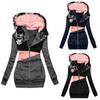 Women's Color Block Print Zip-Up Hoodie Jacket