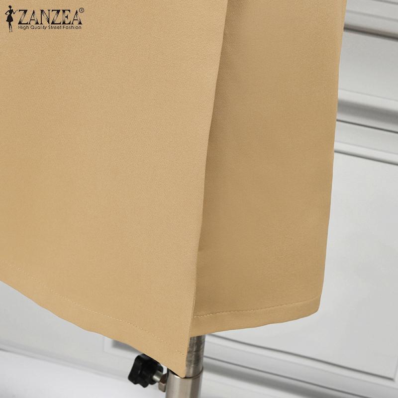 ZANZEA Женские элегантные платья с круглым вырезом и коротким рукавом