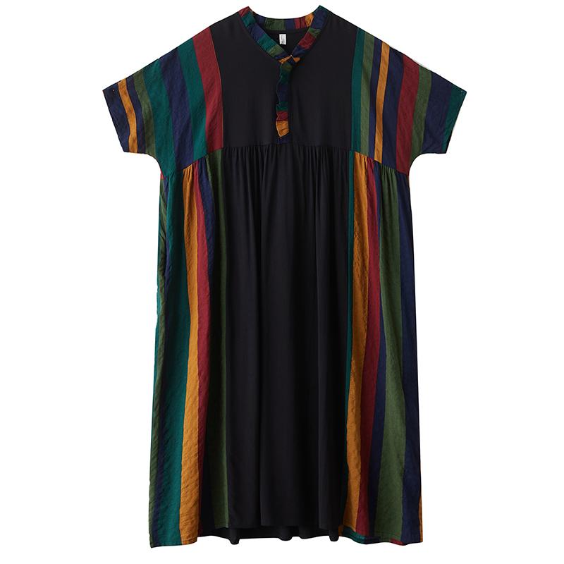 DIMANAF 2025 Летнее платье больших размеров для женщин Повседневное длинное винтажное льняное платье Свободное базовое платье с коротким рукавом