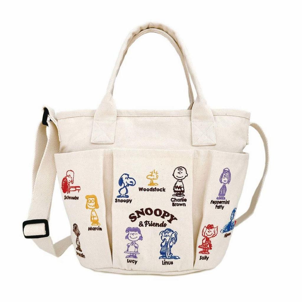 Маленькая сумка-тоут Rootote Snoopy с вышивкой и плечевым ремнем, карманы IP Deli, Peanuts, 0C 8421 (01 слоновая кость)