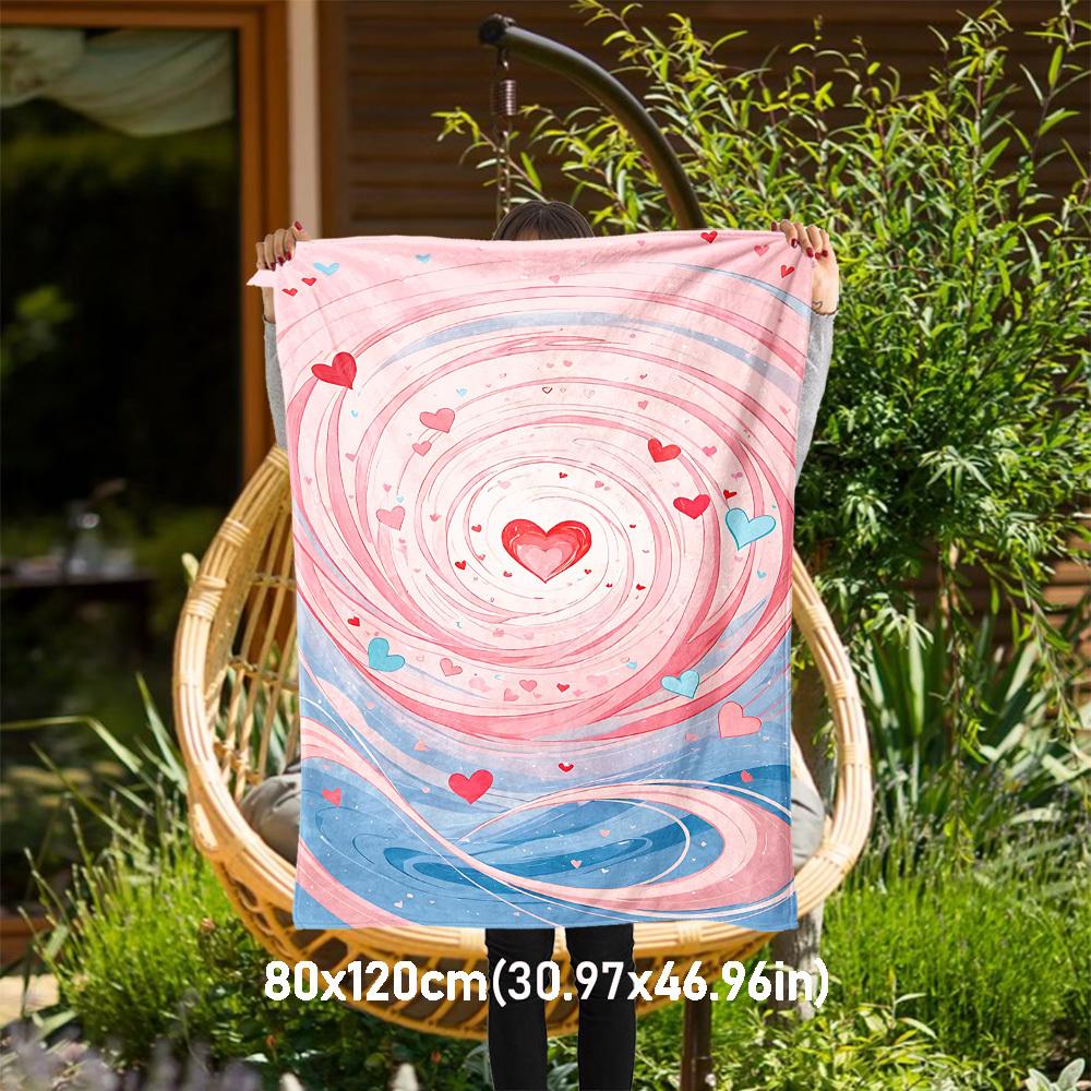 1pc Heart Swirl Outdoor Flannel Blanket Soft Warm All-Season Throw for Sofa Bed Car Camping Office, Cozy Gift Idea1258S