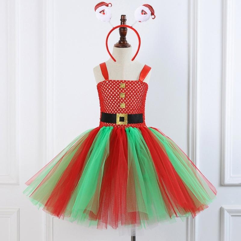 Girl Christmas Elf Dress up Costume with Dress Christmas Hat (Or Headband) Christmas Dwarf Outfit for Kid Girl Christmas