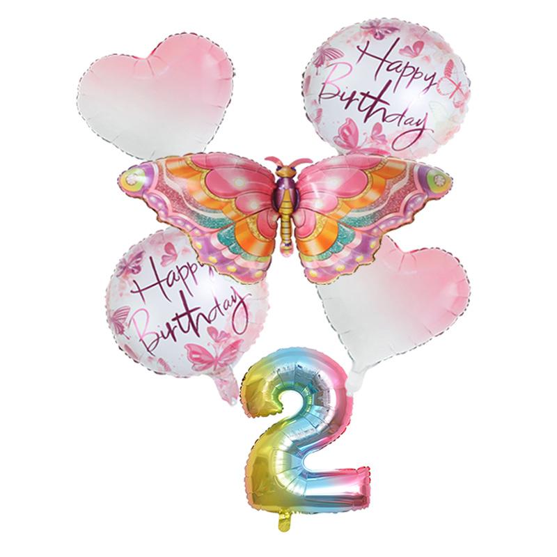 6 шт. набор из фольгированных воздушных шаров в виде бабочек, розовые, синие, разноцветные бабочки, 32-дюймовые воздушные шары с цифрами, товары для декора вечеринки по случаю дня рождения ребенка