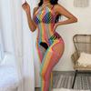 Colorful Stripes Sexy Hollow Stretch Porn Fishnet Erotic Lingerie for Women Female Crotchless Teddy Bodystockings Erotic Adult Female Sex Game Costume