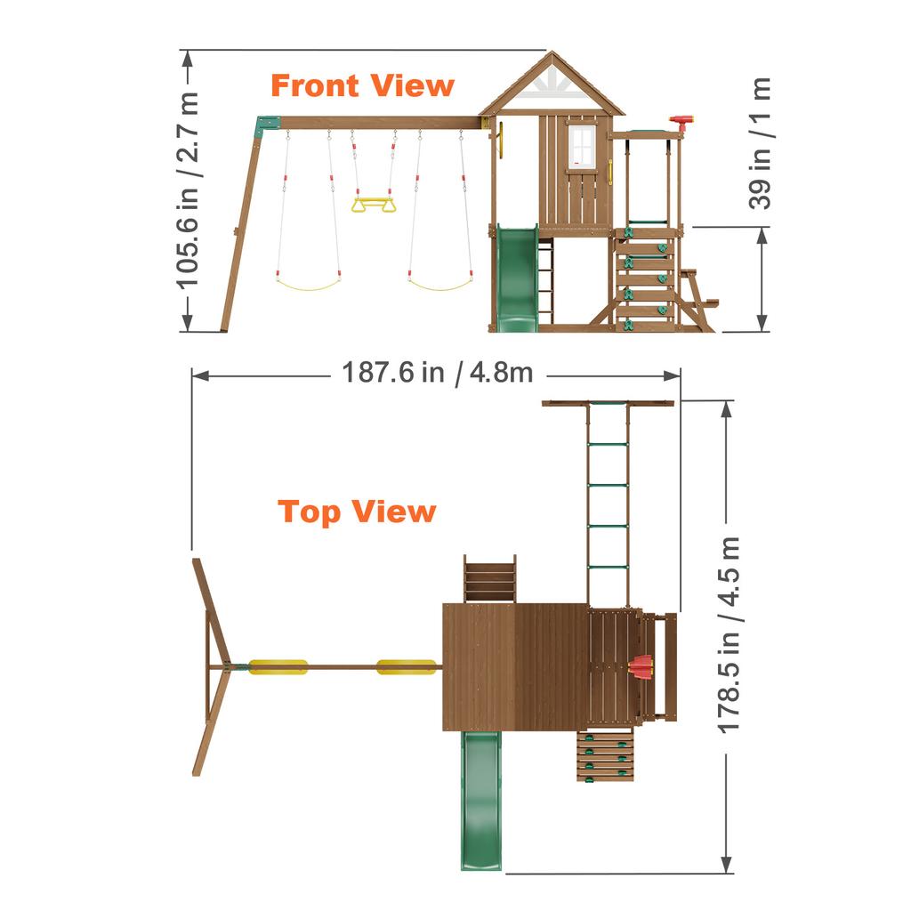 SucceBuy Деревянный игровой комплекс 9/10 В 1 для улицы для задних дворов 2 качели трапеция 6 футов горка большая верхняя крепость