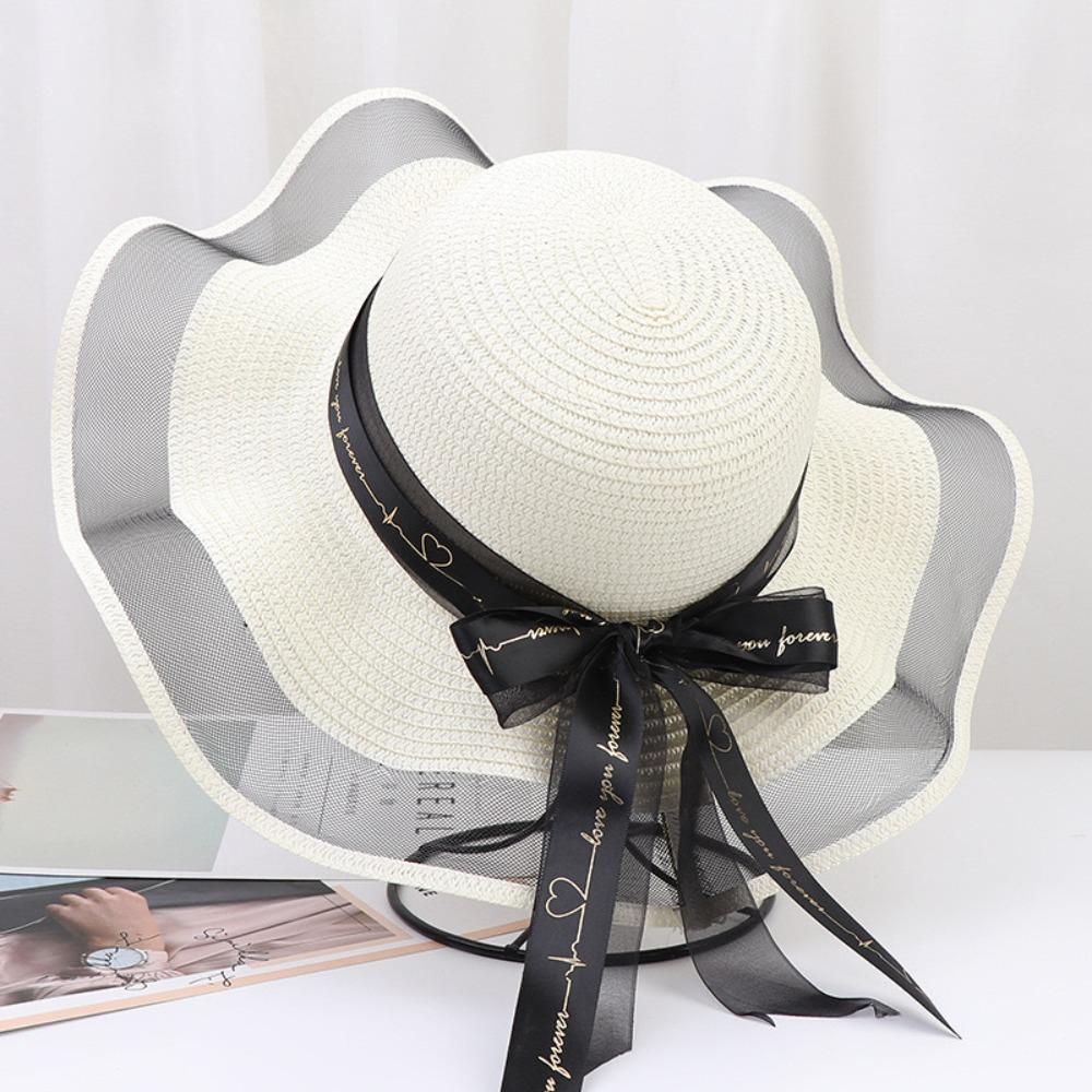 UV Protection Bow Straw Hat Weave Outdoor Visor Cap Fashion Sun Protection Cap  Vacation