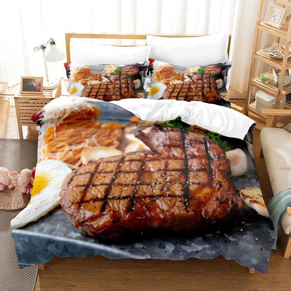 2024 Beefsteak Single Double Full Queen King Size Bedding Set Boys Bedroom Duvet Cover 3D Print Gourmet Steak