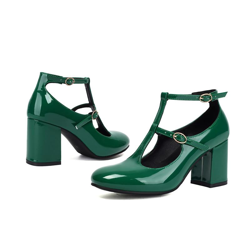 Women's High-heeled Single Shoes Spring and Summer New Thick-heeled Large-size Buckle Low-top Shoes
