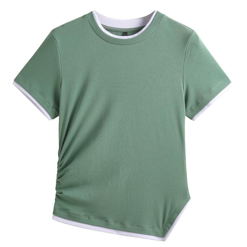 Женская футболка с круглым вырезом и коротким рукавом, женская футболка на весну и лето, универсальный хлопковый эластичный облегающий топ