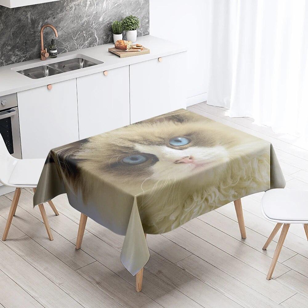 Скатерть с изображением кота, милая кошка, животное, противообрастающая водонепроницаемая прямоугольная кухонная скатерть, украшение для дома