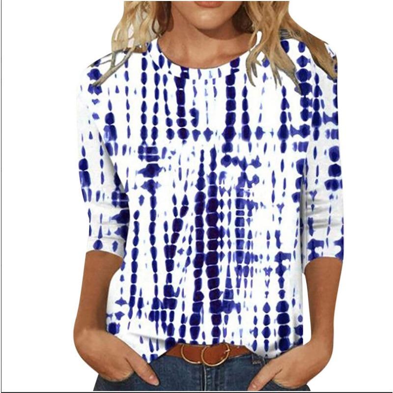 Летняя футболка-пуловер с круглым вырезом и цифровым принтом 3D с рукавами три четверти