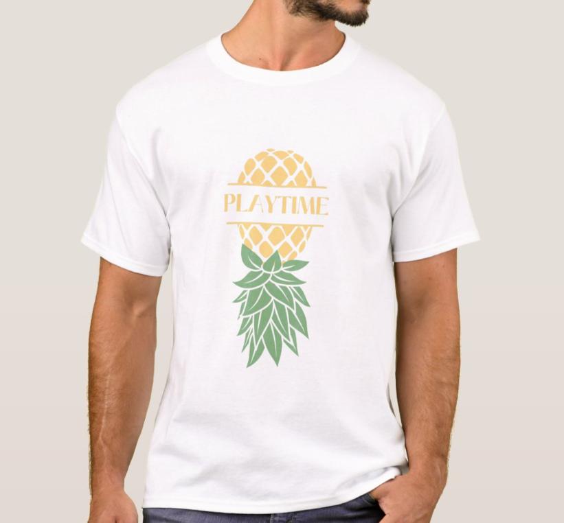 Unisexs Playtime Pineapple Tshirt Streetwear Oversize Casual Gift Y2k Harajuku Cotton Short Sleeved Meme Tee Unisex Vintage Oneck