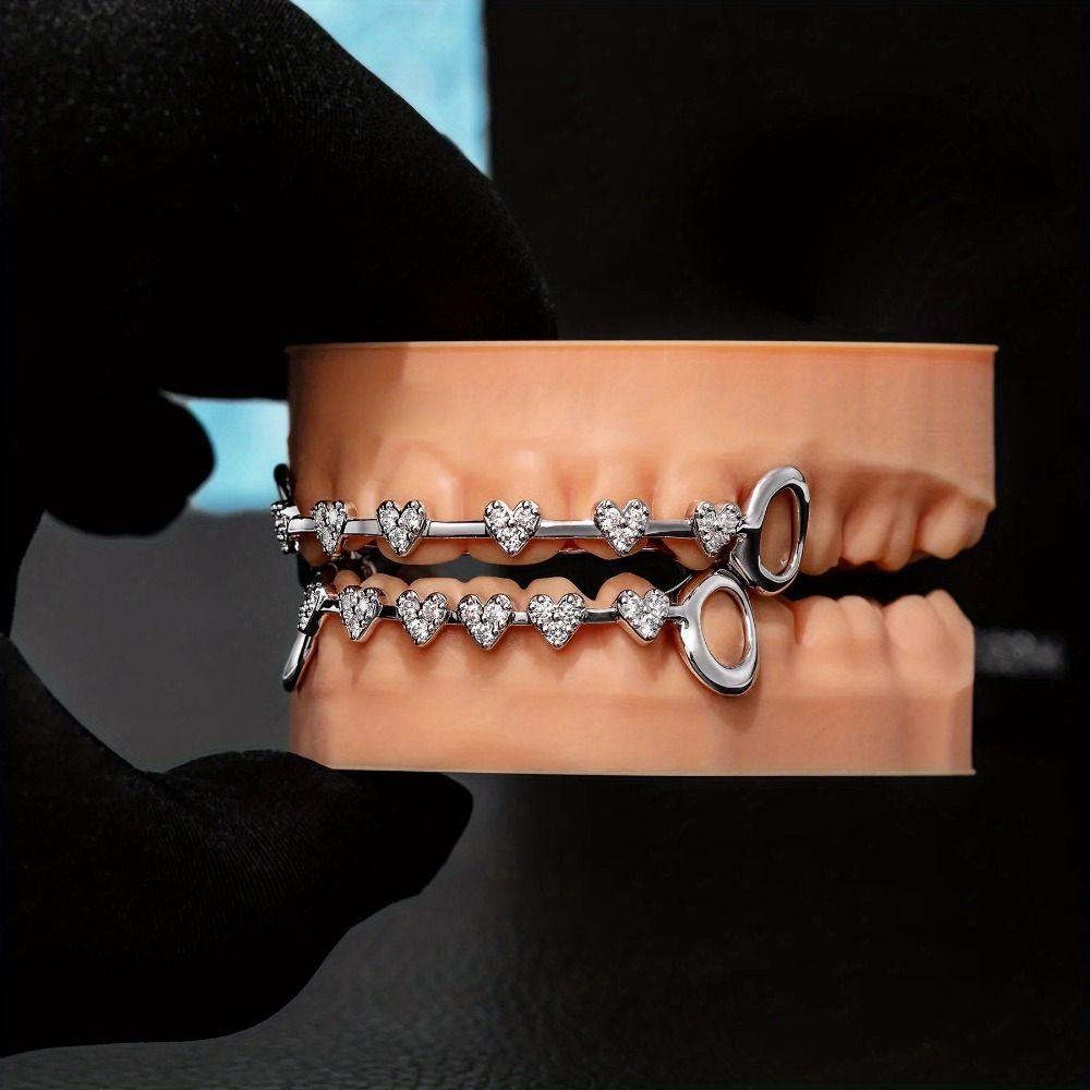 rhinestone Charm Teeth Grillz Double Glossy Love Drill Braces Men Women Jewelry Tooth Socket