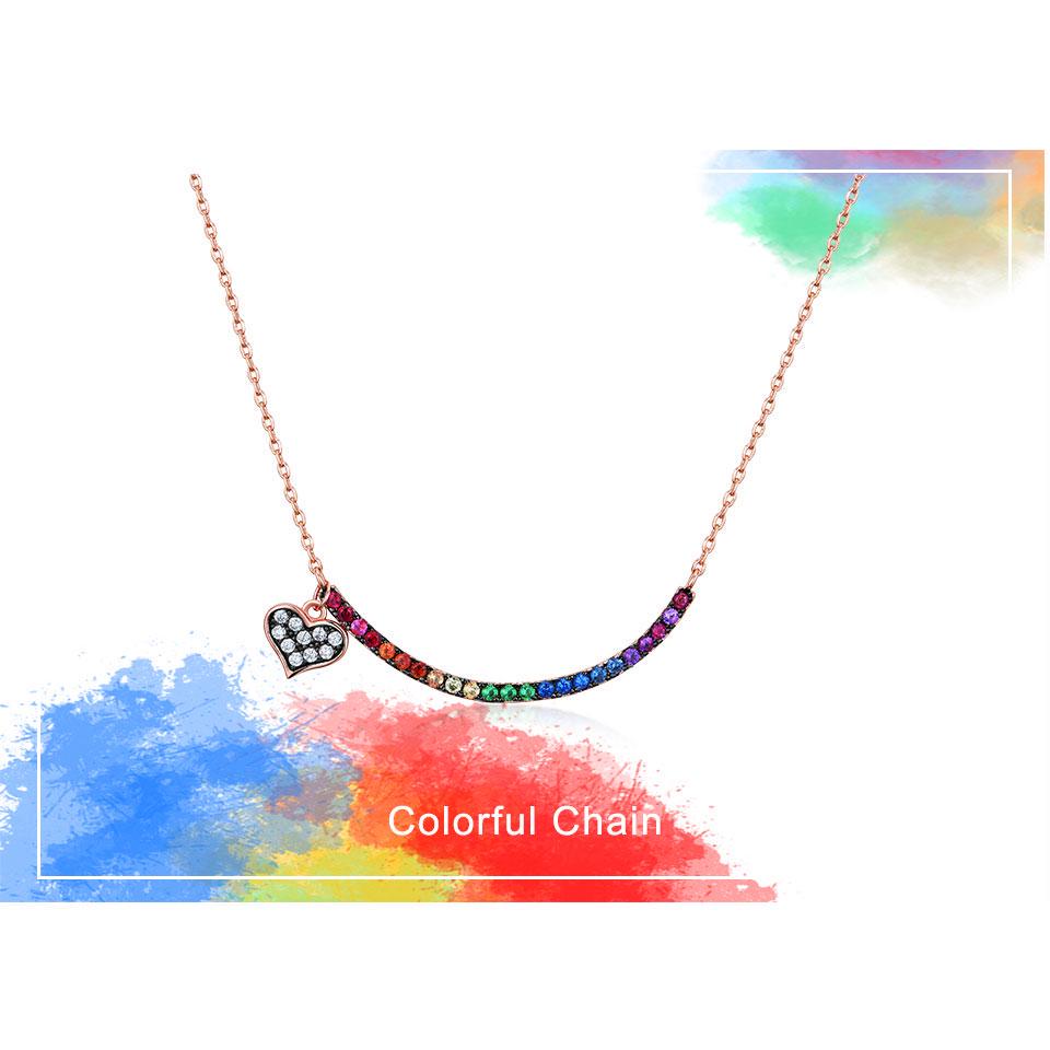 Umcho Красочное Радужное Сердце 925 Цепочка Ожерелье Подарочные Ювелирные Изделия