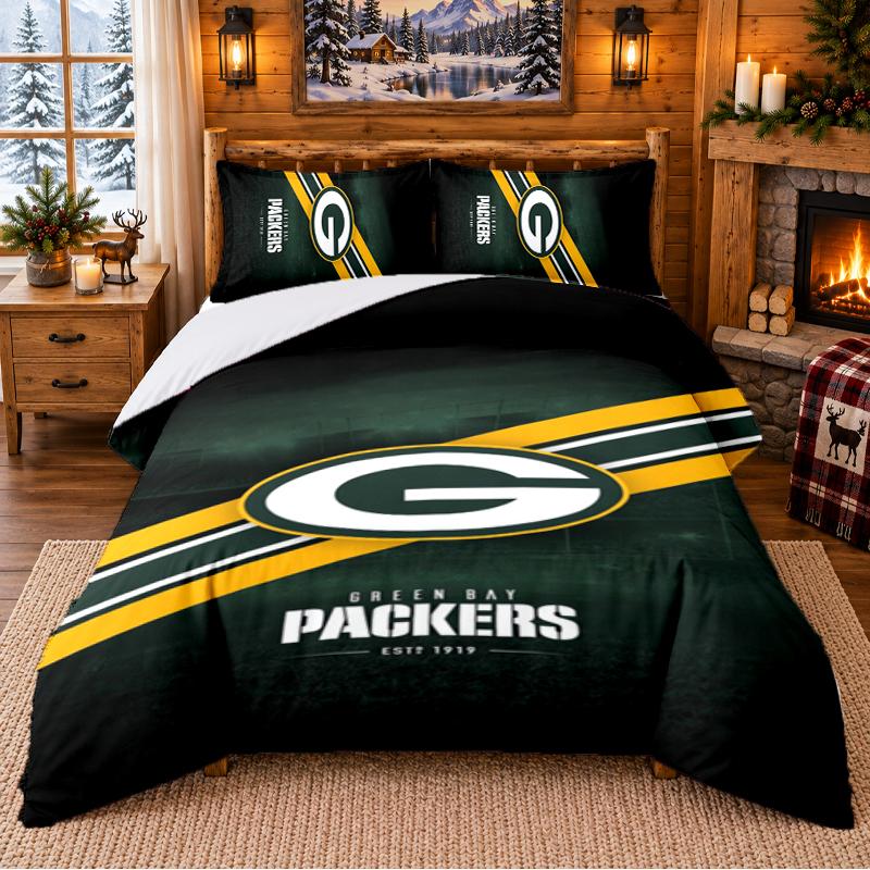 Printed 3Pcs Bedding Set Green Bay Packers Pattern Bed Sheet Pillowcase For Bedroom Decor