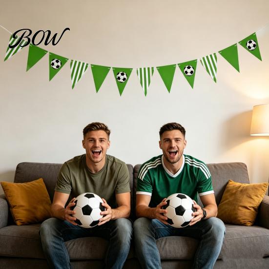 Reusable Football Flags Soccer Party Pennant Banner Triangle Balls Garland Sports Theme Easy Setup Hanging Paper Bunting for Fans Home Supplies Themed