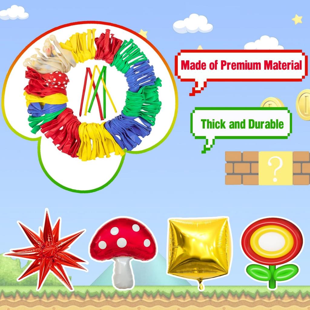 Super Theme Red Yellow Green Star Cloud Mushroom Foil Balloon Garland Baby Shower Kids Birthday Party Decoration Supp