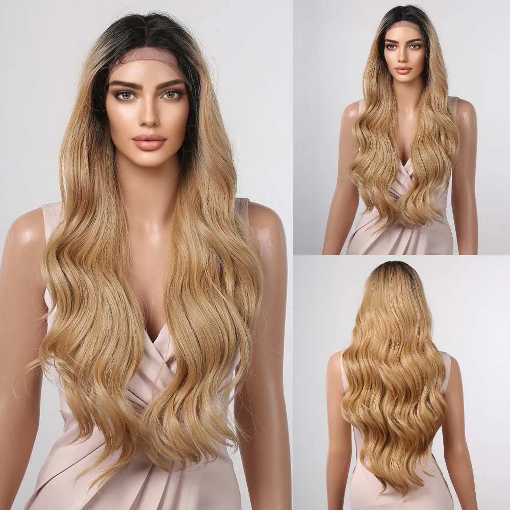 ALAN EATON Черные волнистые кружевные передние парики для женщин, длинные смешанные синтетические кружевные волосы, парик с натуральной линией роста волос, искусственные волосы