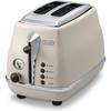 Toaster - Delonghi - Icona Vintage - 2 Slices - 6 Positions - Glossy Beige / Chocolate Base and Handle
