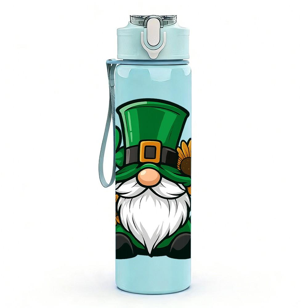 1PC Saint Patricks Gnome Clover Pattern 750ml Color Plastic Sports Water Bottle Leakproof Flip Straw Lid Suitable for Sports Office Home Use