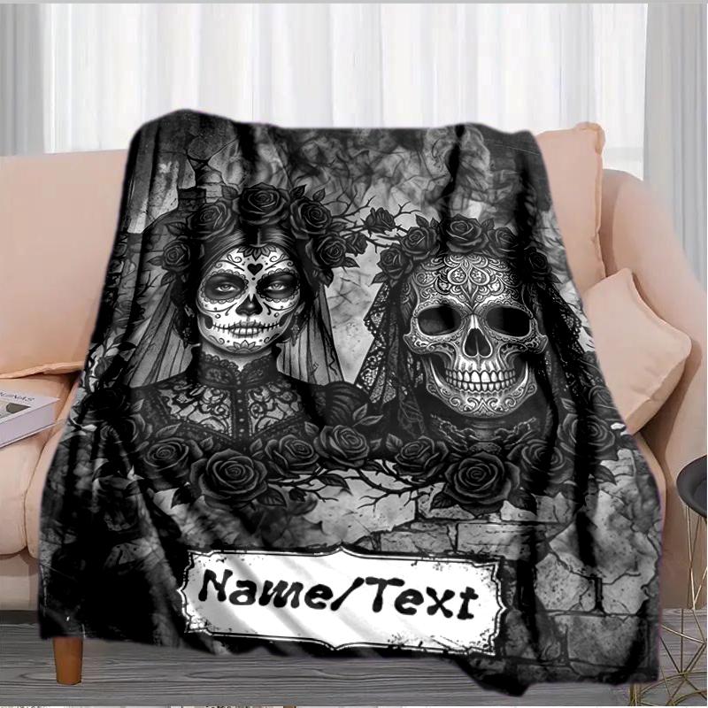 1PC Custom Name Day Dead Couple flannel blanket versatile,all-season throw suitable for the living room,bedroom,camping,travel,and gift