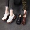 New First-layer Cowhide Small Leather Shoes Women's Thick Heel Retro Lace-up Casual Shoes Medium Heel Four-season Single Shoes