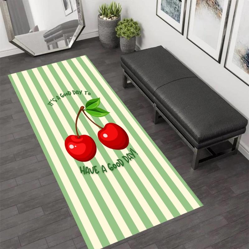 Cute Dot Lace Bow Strawberry Runner Rug Fruit Print Non Slip Long Floor Mat Kids Bedroom Kitchen Sweet Home Decor