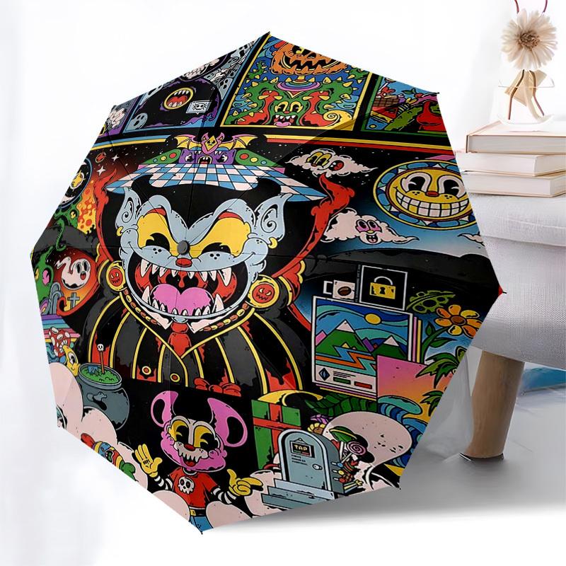 1pc Jester Clown & Friends Automatic Folding Umbrella with 3-Fold Design, 8-Bone Iron Frame, Outdoor Use, Festival Gift for Fans, Travelers, Daily Use