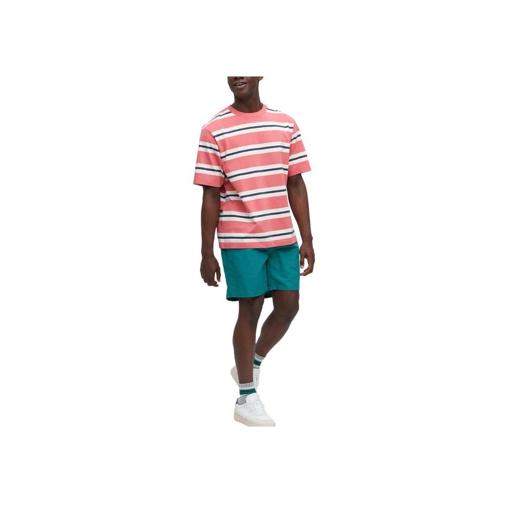 Uniqlo Мужская футболка в полоску Color Block с круглым вырезом и коротким рукавом Розовый 457931-12