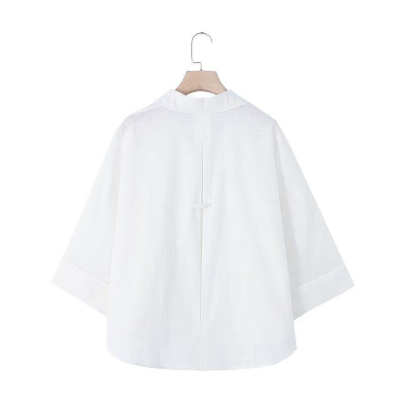 Fashion Style 2024 Autumn New Women's White Loose Sleeves Pure Linen Long Sleeves Shirt 8392707