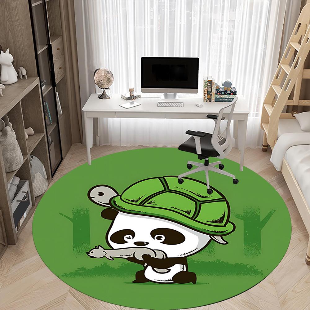1pc Panda Turtle Pattern Office Round Area Rug, Indoor Mat Suitable For Office, Under Office Chairs Bedroom Living Room Home Decor, Room Deco 036