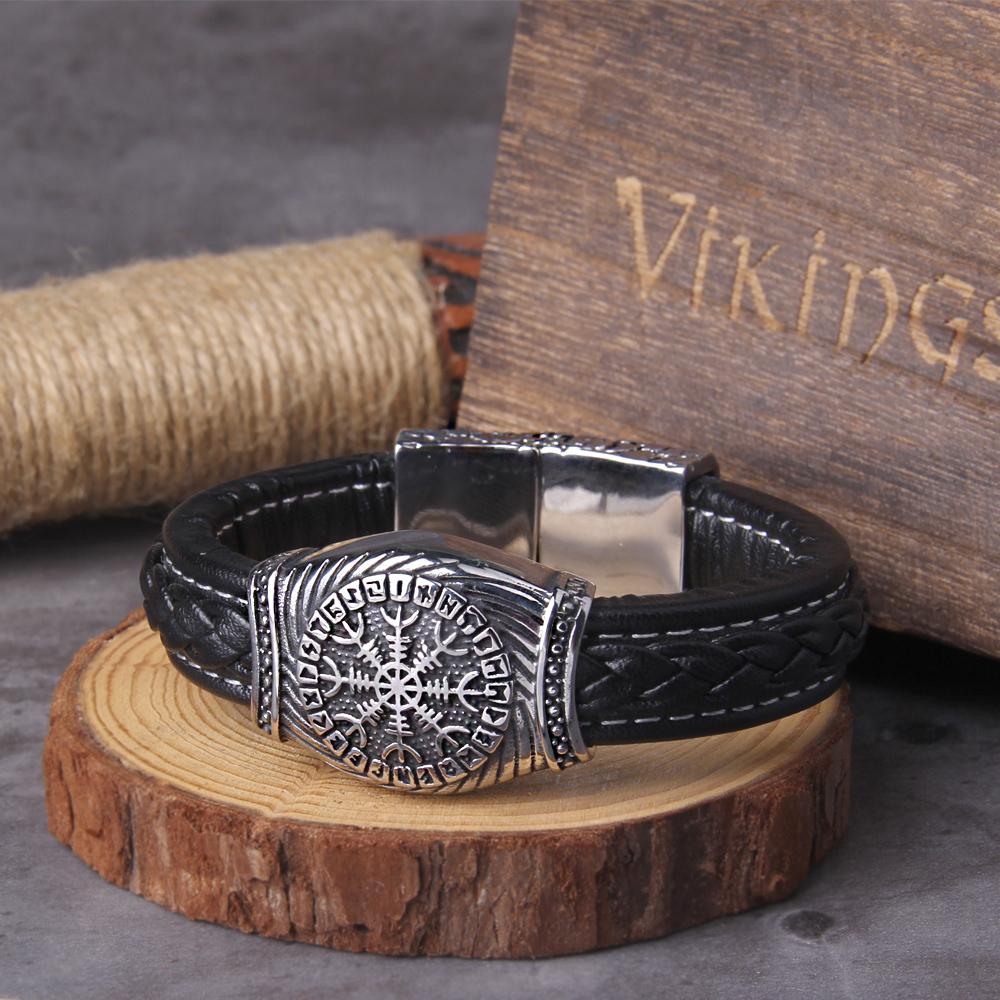 Сталь 316L Viking Vegvisir Компас Подвеска Кожаный Браслет для Мужчин Символ Одина Ювелирное Изделие
