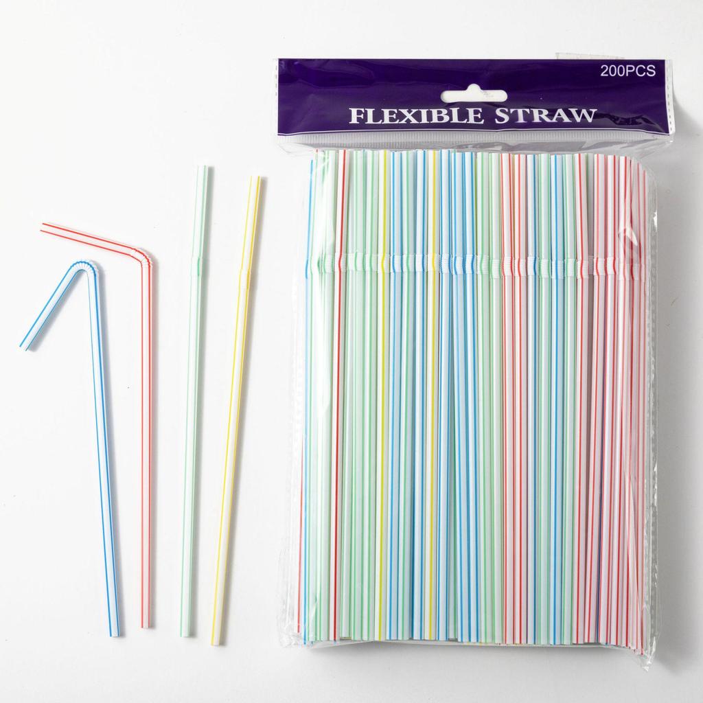 Mont 5*210 Disposable Colored Striped Bendable Straws, Food-Grade PP, Ideal for Drinking Juice (For Household, Mother and Baby Use)