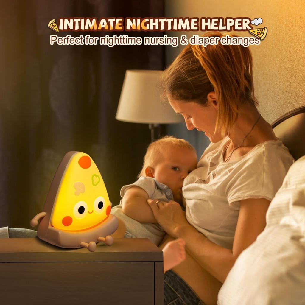 LED Night Light Cute Pizza Night Light Portable Lighting Dimmable Children's Room Night Light Rechargeable Cute Bedside Table Lamp Desk