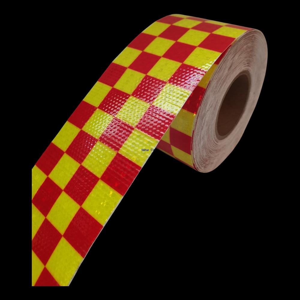 10cm*5m Reflective Tape Waterproof Grid Fluorescent Yellow-Red Strong Adhesive Hazard Caution Safety Warning Reflectors Stickers